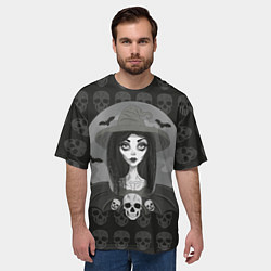 Футболка оверсайз мужская Ведьма, череп, Хэллоуин, цвет: 3D-принт — фото 2