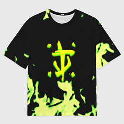 Футболка оверсайз мужская Doom кислотное лого огонь, цвет: 3D-принт