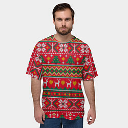 Футболка оверсайз мужская Текстура свитерной вязки новогодняя, цвет: 3D-принт — фото 2