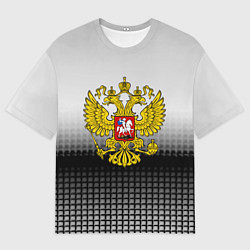 Футболка оверсайз мужская Герб РФ текстура серая, цвет: 3D-принт