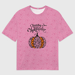 Мужская футболка оверсайз Хэллоуин - тыква леопардовый узор