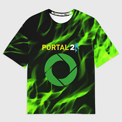 Футболка оверсайз мужская Portal green flame, цвет: 3D-принт