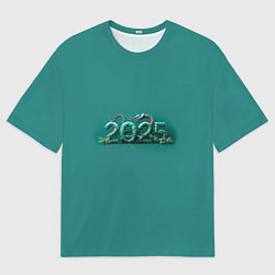 Мужская футболка оверсайз Символ 2025 нового года: зеленая змея