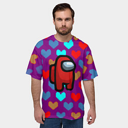 Футболка оверсайз мужская Among us неоновые сердца, цвет: 3D-принт — фото 2
