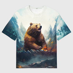 Футболка оверсайз мужская Агрессивный бурый медведь, цвет: 3D-принт