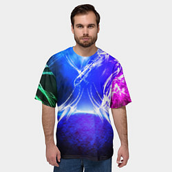 Футболка оверсайз мужская Неоновый шторм текстура, цвет: 3D-принт — фото 2