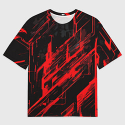 Мужская футболка оверсайз Red stripes on a black background