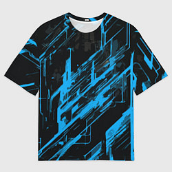 Мужская футболка оверсайз Blue stripes on a black background