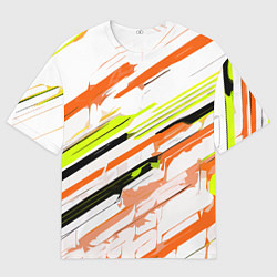 Мужская футболка оверсайз Оранжево-жёлто-чёрные полосы на белом фоне