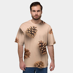 Футболка оверсайз мужская Еловые шишки на бежевом фоне, цвет: 3D-принт — фото 2