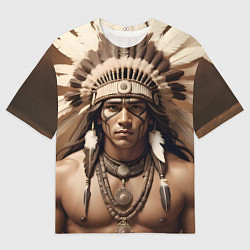 Мужская футболка оверсайз Индеец искусство