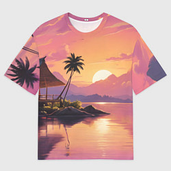 Футболка оверсайз мужская Домик на берегу закат, цвет: 3D-принт