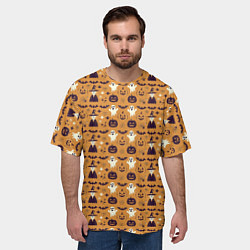 Футболка оверсайз мужская Хэллоуин паттерн с символикой, цвет: 3D-принт — фото 2