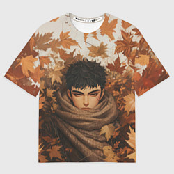 Футболка оверсайз мужская Юный Гатс в осенней листве, цвет: 3D-принт