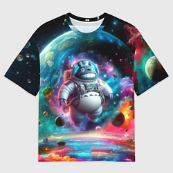 Футболка оверсайз мужская Astronaut Totoro in neon space - ai art fantasy, цвет: 3D-принт