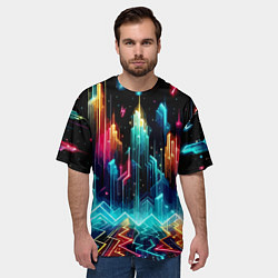 Футболка оверсайз мужская Neon fantastic metropolis - vaporwave, цвет: 3D-принт — фото 2
