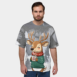 Футболка оверсайз мужская Олень с кофе в лесу, цвет: 3D-принт — фото 2