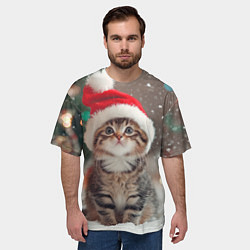 Футболка оверсайз мужская Новогодний котенок и снег, цвет: 3D-принт — фото 2