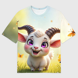 Мужская футболка оверсайз Козлёнок на лугу