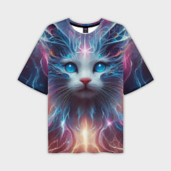 Мужская футболка оверсайз Fantastic blue-eyed neon kitten