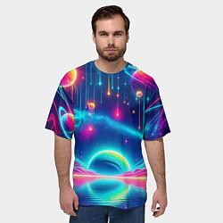Футболка оверсайз мужская Неоновый космос - нейроарт фантазия, цвет: 3D-принт — фото 2