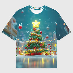 Футболка оверсайз мужская Новогодняя объемная елочка, цвет: 3D-принт