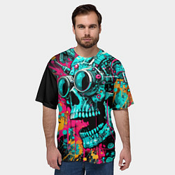 Футболка оверсайз мужская Cyber skull sketch - color blots, цвет: 3D-принт — фото 2