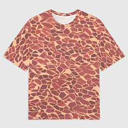 Мужская футболка оверсайз Тёмно красные плитки на бежевом фоне