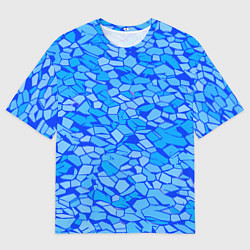 Мужская футболка оверсайз Голубые плитки на синем фоне