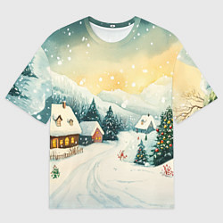 Мужская футболка оверсайз Праздничная деревушка