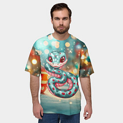 Футболка оверсайз мужская Новогодняя змейка и новогодние игрушки, цвет: 3D-принт — фото 2