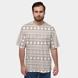 Футболка оверсайз мужская Бежевый скандинавский узор с ёлками, цвет: 3D-принт — фото 2