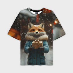 Футболка оверсайз мужская Лиса с подарком, цвет: 3D-принт