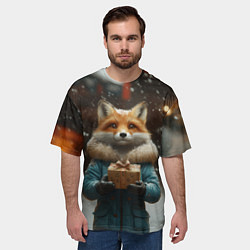 Футболка оверсайз мужская Лиса с подарком, цвет: 3D-принт — фото 2