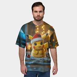 Футболка оверсайз мужская Пикачу и Рождество, цвет: 3D-принт — фото 2
