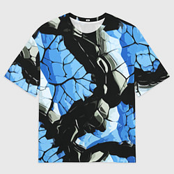 Футболка оверсайз мужская Чёрные линии на чёрно-синем фоне, цвет: 3D-принт