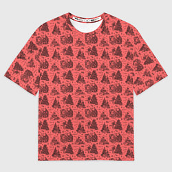 Футболка оверсайз мужская Новогодние звери на красном, цвет: 3D-принт