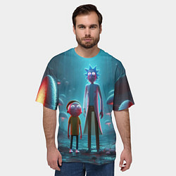 Футболка оверсайз мужская Морти и Рик в сказочном неоновом грибном лесу, цвет: 3D-принт — фото 2