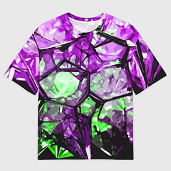 Футболка оверсайз мужская Чёрно-зелёная абстракция на фиолетовом фоне, цвет: 3D-принт