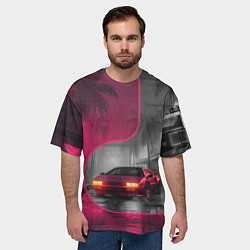 Футболка оверсайз мужская Спорткар в тропическом городе, цвет: 3D-принт — фото 2
