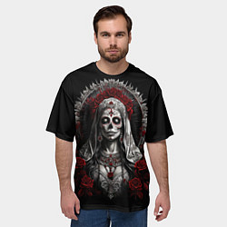 Футболка оверсайз мужская Девушка в гриме Санта Муэрто, цвет: 3D-принт — фото 2