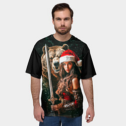 Футболка оверсайз мужская Античная снегурочка воин с медведем, цвет: 3D-принт — фото 2