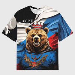Футболка оверсайз мужская Русский медведь с гербом России на груди на фоне ф, цвет: 3D-принт