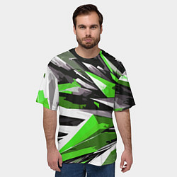 Футболка оверсайз мужская Чёрно-зелёная-белая абстракция, цвет: 3D-принт — фото 2