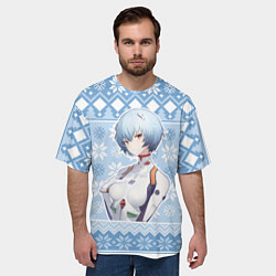 Футболка оверсайз мужская Rei christmas sweater Evangelion, цвет: 3D-принт — фото 2