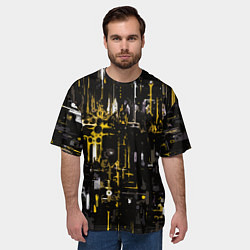 Футболка оверсайз мужская Бело-жёлтая абстракция на чёрном фоне, цвет: 3D-принт — фото 2