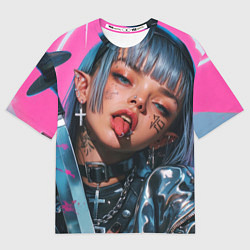 Футболка оверсайз мужская Future samurai pink girl, цвет: 3D-принт