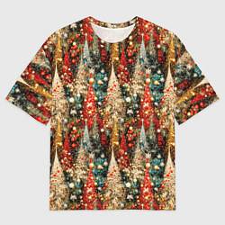 Мужская футболка оверсайз Новогодний еловый лес