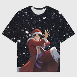 Футболка оверсайз мужская Новогодний Луффи - Ван Пис, цвет: 3D-принт