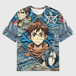 Футболка оверсайз мужская Аниме на пэчворк, цвет: 3D-принт